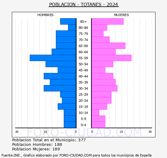 Totan�s - Pir�mide de poblaci�n grupos quinquenales - Censo 2024