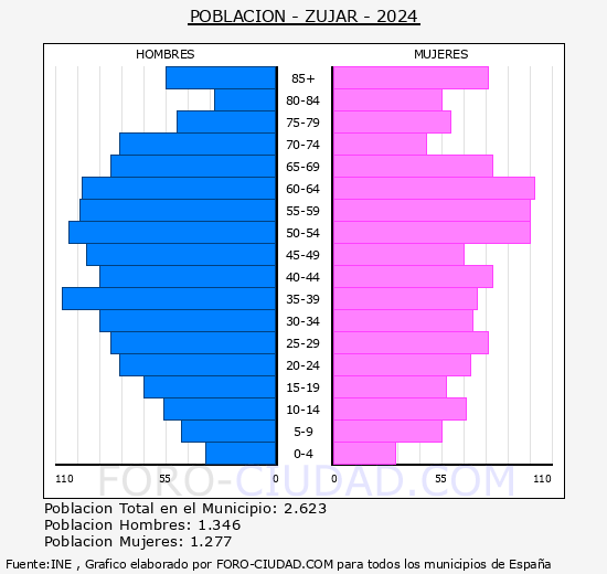Zjar - Pirmide de poblacin grupos quinquenales - Censo 2024