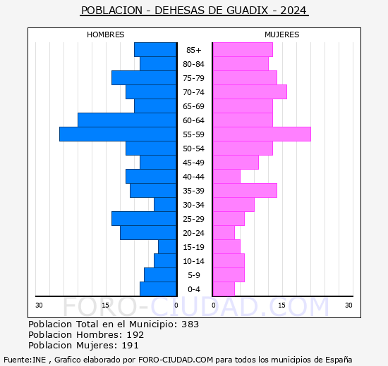 Dehesas de Guadix - Pirmide de poblacin grupos quinquenales - Censo 2024