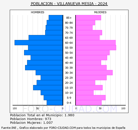 Villanueva Mesa - Pirmide de poblacin grupos quinquenales - Censo 2024