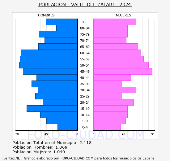 Valle del Zalab - Pirmide de poblacin grupos quinquenales - Censo 2024