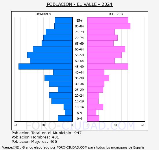 El Valle - Pirmide de poblacin grupos quinquenales - Censo 2024