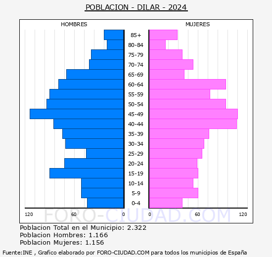 D�lar - Pir�mide de poblaci�n grupos quinquenales - Censo 2024