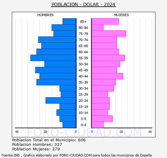 Dlar - Pirmide de poblacin grupos quinquenales - Censo 2024