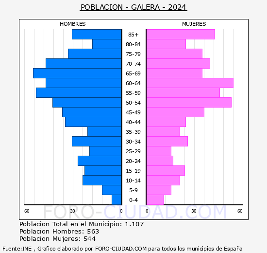 Galera - Pirmide de poblacin grupos quinquenales - Censo 2024
