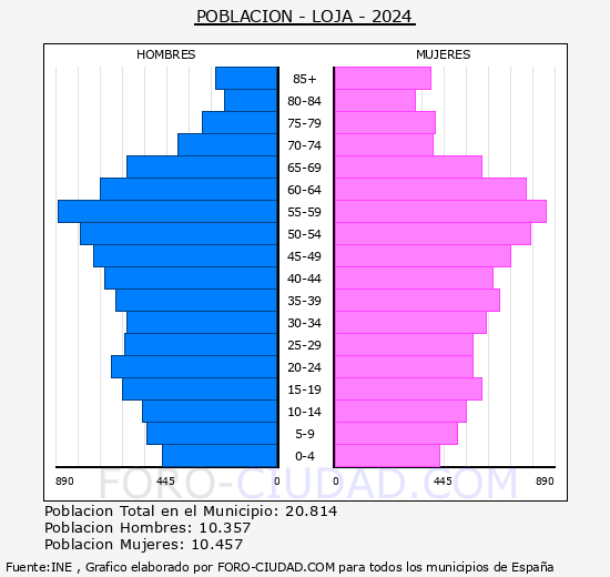 Loja - Pirmide de poblacin grupos quinquenales - Censo 2024