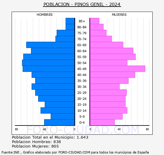 Pinos Genil - Pir�mide de poblaci�n grupos quinquenales - Censo 2024