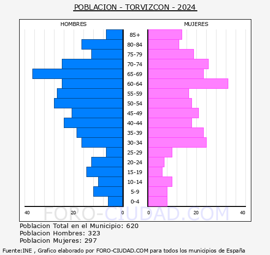 Torvizcn - Pirmide de poblacin grupos quinquenales - Censo 2024
