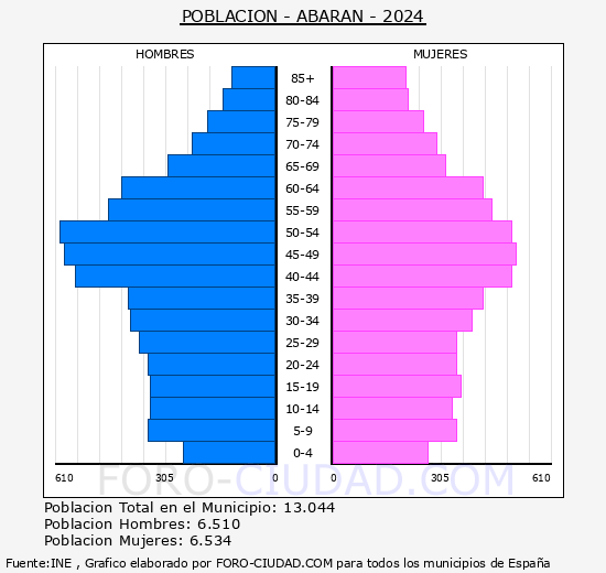 Abarn - Pirmide de poblacin grupos quinquenales - Censo 2024