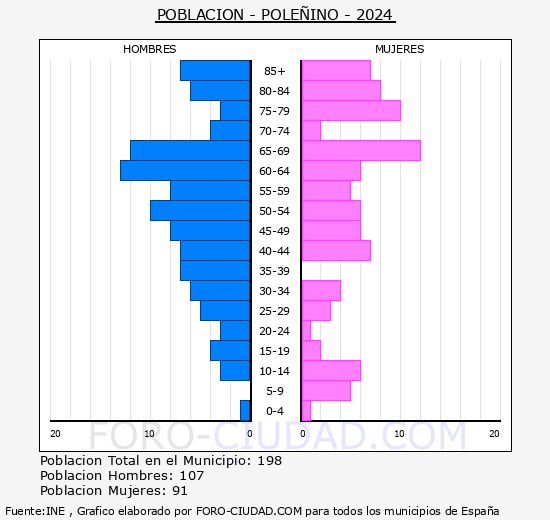 Poleino - Pirmide de poblacin grupos quinquenales - Censo 2024