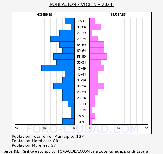 Vicin - Pirmide de poblacin grupos quinquenales - Censo 2024