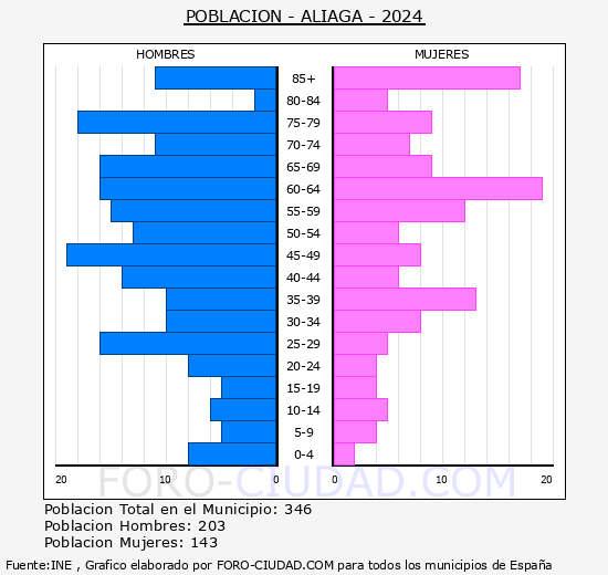 Aliaga - Pirmide de poblacin grupos quinquenales - Censo 2024