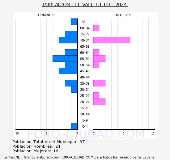 El Vallecillo - Pirmide de poblacin grupos quinquenales - Censo 2024