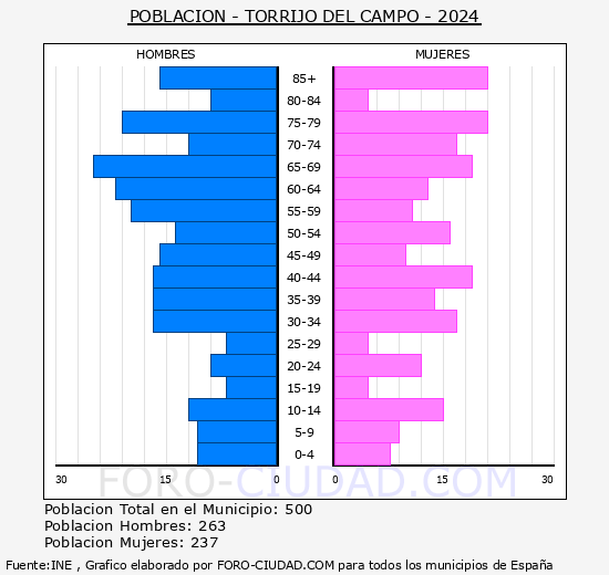 Torrijo del Campo - Pir�mide de poblaci�n grupos quinquenales - Censo 2024
