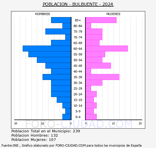 Bulbuente - Pirmide de poblacin grupos quinquenales - Censo 2024