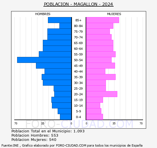 Magall�n - Pir�mide de poblaci�n grupos quinquenales - Censo 2024
