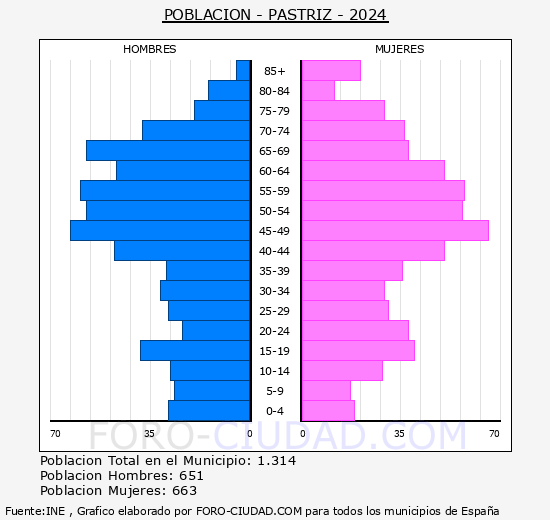 Pastriz - Pirmide de poblacin grupos quinquenales - Censo 2024