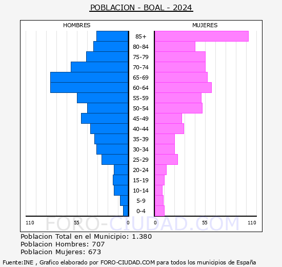 Boal - Pirmide de poblacin grupos quinquenales - Censo 2024