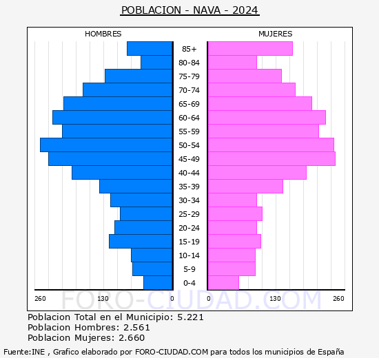 Nava - Pirmide de poblacin grupos quinquenales - Censo 2024