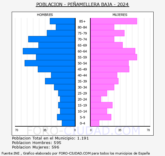 Peamellera Baja - Pirmide de poblacin grupos quinquenales - Censo 2024