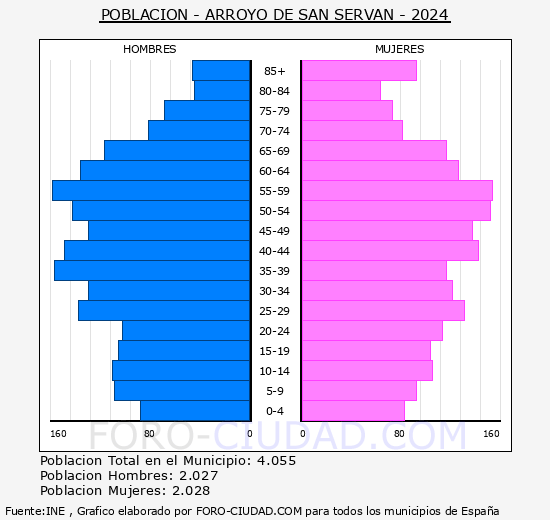 Arroyo de San Servn - Pirmide de poblacin grupos quinquenales - Censo 2024