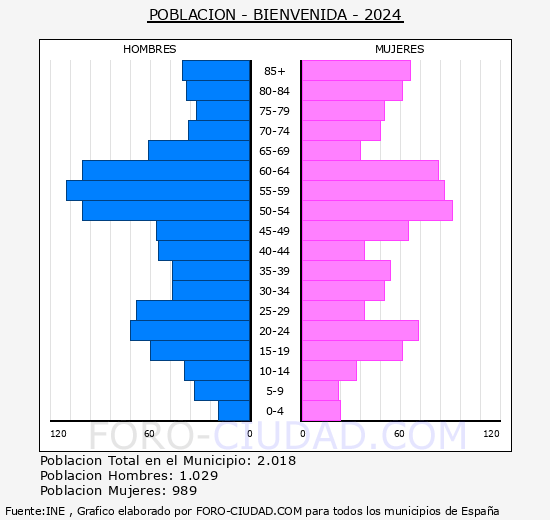 Bienvenida - Pirmide de poblacin grupos quinquenales - Censo 2024