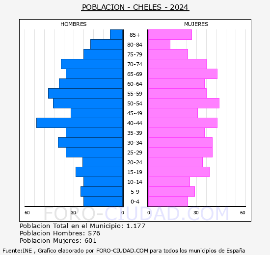 Cheles - Pir�mide de poblaci�n grupos quinquenales - Censo 2024
