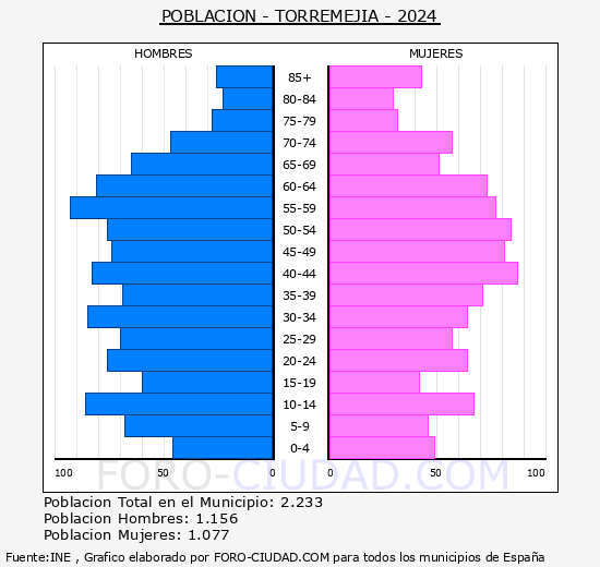 Torremeja - Pirmide de poblacin grupos quinquenales - Censo 2024