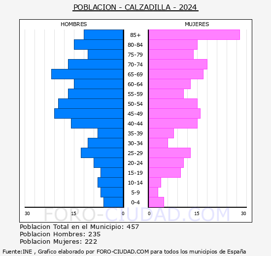 Calzadilla - Pir�mide de poblaci�n grupos quinquenales - Censo 2024