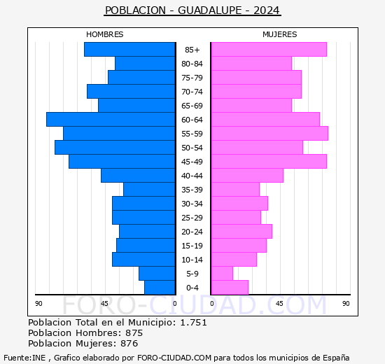 Guadalupe - Pirmide de poblacin grupos quinquenales - Censo 2024