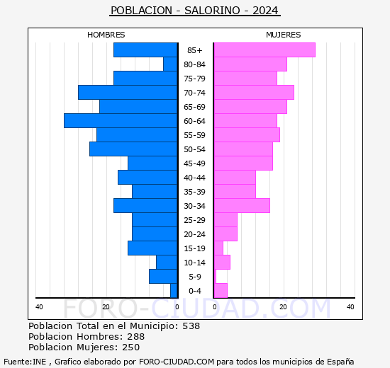 Salorino - Pir�mide de poblaci�n grupos quinquenales - Censo 2024