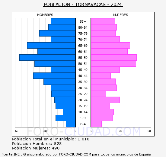 Tornavacas - Pirmide de poblacin grupos quinquenales - Censo 2024