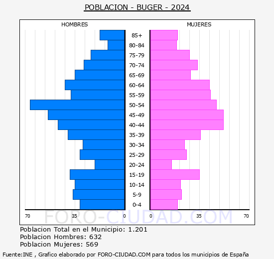 Bger - Pirmide de poblacin grupos quinquenales - Censo 2024
