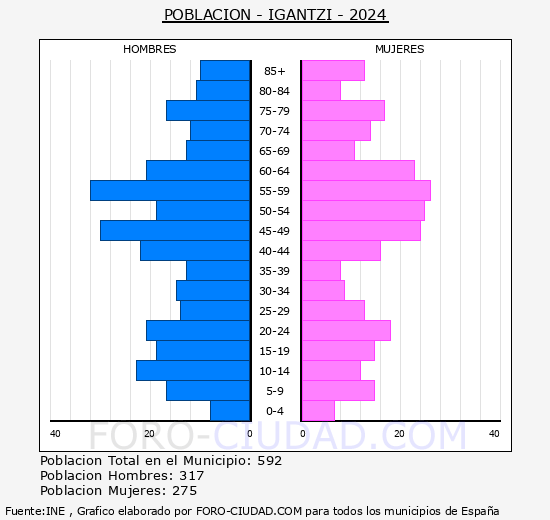 Igantzi - Pirmide de poblacin grupos quinquenales - Censo 2024
