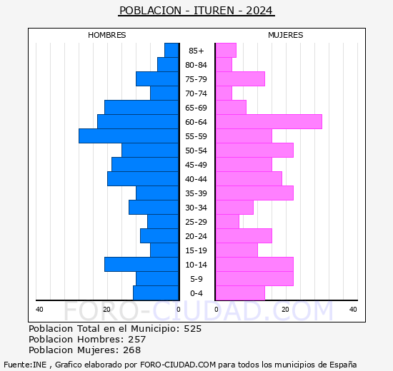 Ituren - Pirmide de poblacin grupos quinquenales - Censo 2024