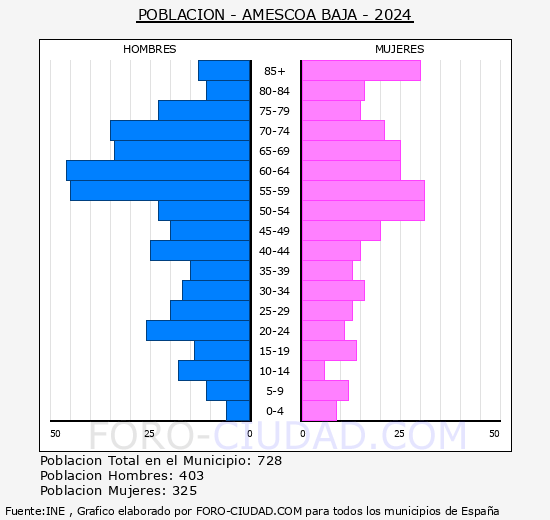 Amscoa Baja - Pirmide de poblacin grupos quinquenales - Censo 2024