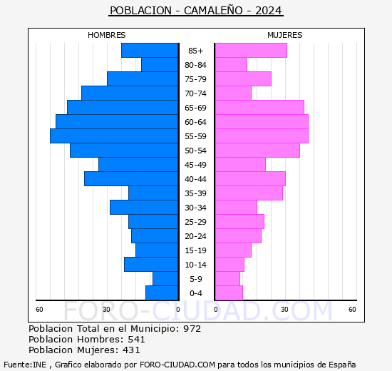 Camale�o - Pir�mide de poblaci�n grupos quinquenales - Censo 2024
