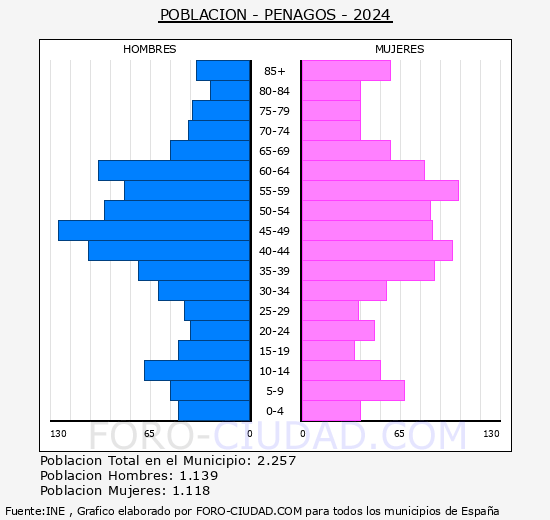 Penagos - Pirmide de poblacin grupos quinquenales - Censo 2024