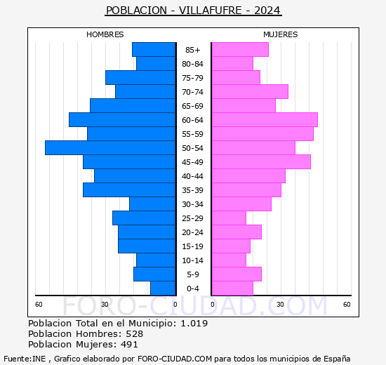 Villafufre - Pir�mide de poblaci�n grupos quinquenales - Censo 2024