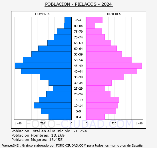 Pilagos - Pirmide de poblacin grupos quinquenales - Censo 2024