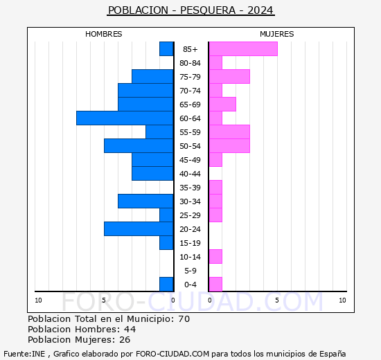 Pesquera - Pirmide de poblacin grupos quinquenales - Censo 2024