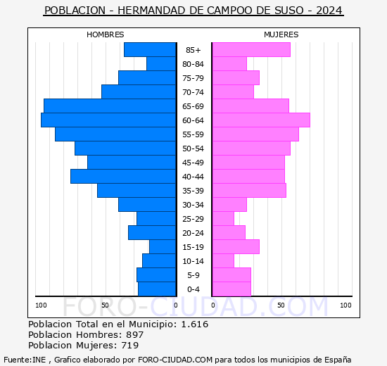 Hermandad de Campoo de Suso - Pir�mide de poblaci�n grupos quinquenales - Censo 2024