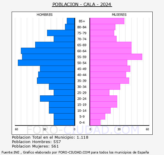 Cala - Pirmide de poblacin grupos quinquenales - Censo 2024