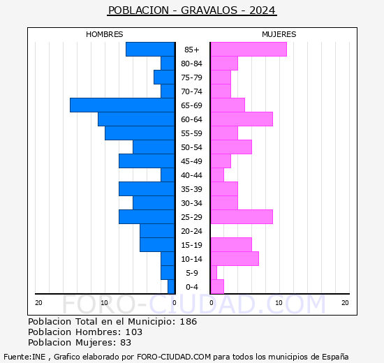 Grvalos - Pirmide de poblacin grupos quinquenales - Censo 2024