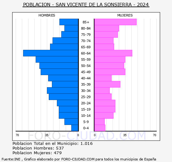 San Vicente de la Sonsierra - Pir�mide de poblaci�n grupos quinquenales - Censo 2024
