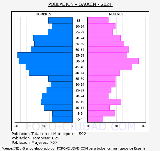 Gauc�n - Pir�mide de poblaci�n grupos quinquenales - Censo 2024