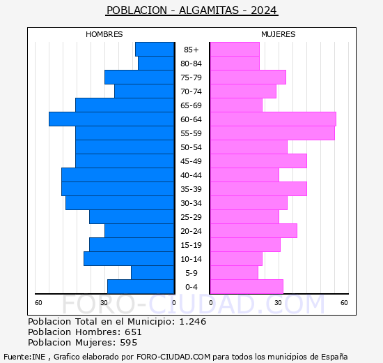 Algmitas - Pirmide de poblacin grupos quinquenales - Censo 2024