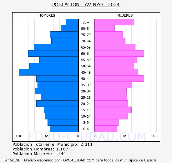 Aviny - Pirmide de poblacin grupos quinquenales - Censo 2024