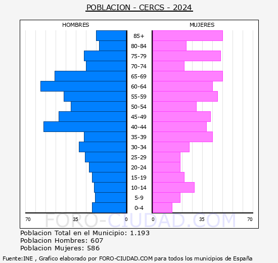 Cercs - Pirmide de poblacin grupos quinquenales - Censo 2024
