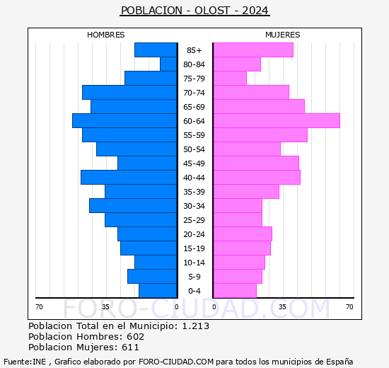 Olost - Pirmide de poblacin grupos quinquenales - Censo 2024